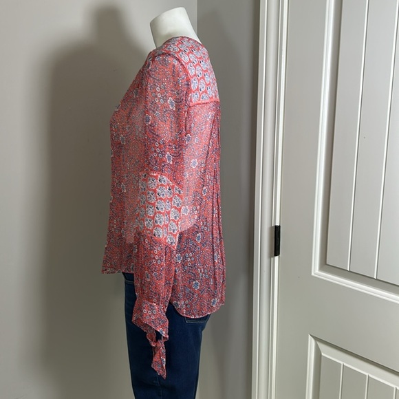 REBECCA TAYLOR Amanda Shirt Print Silk Long Sleeve Blouse Sheer Top Blousr Sz 4 - Picture 6 of 11